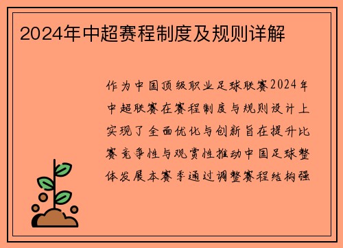 2024年中超赛程制度及规则详解